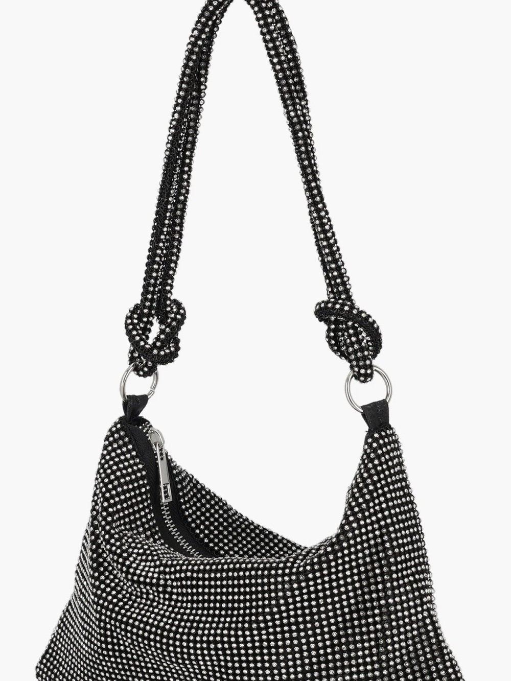 Jessica McClintock Black Crystal-Studded Shoulder Bag